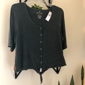 American Eagle Ribbed Gray Cropped Tee